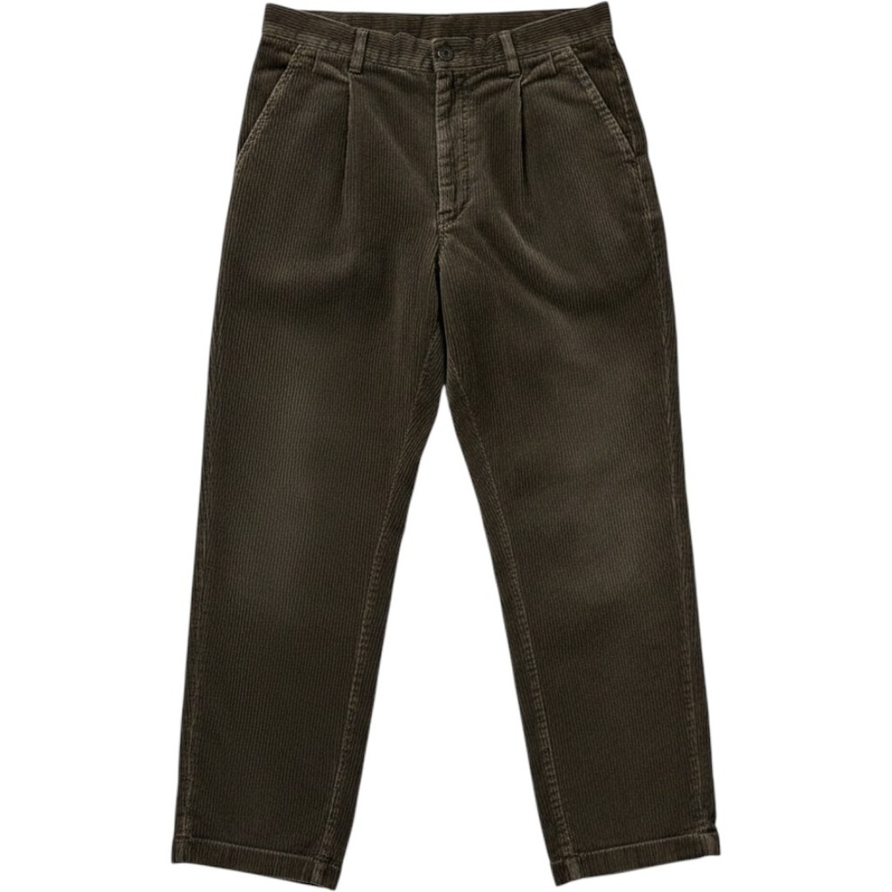 Gap Mens Relaxed Fit Pleated Front Corduroy Pants Olive Brown Straight Leg
